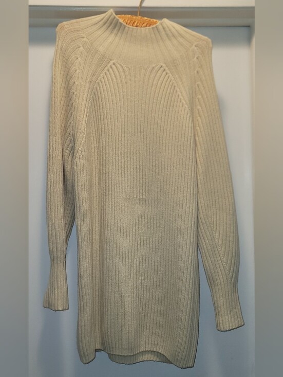 Illusory Dresses & Skirts - Lillusory Ivory Ribbed Knit Crew Neck Long Sleeve Pullover Sweater Dress, M